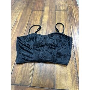 Love Crazy Corset Crop Top Womens Small Black‎ Excellent Velvet Bustier Zip Back